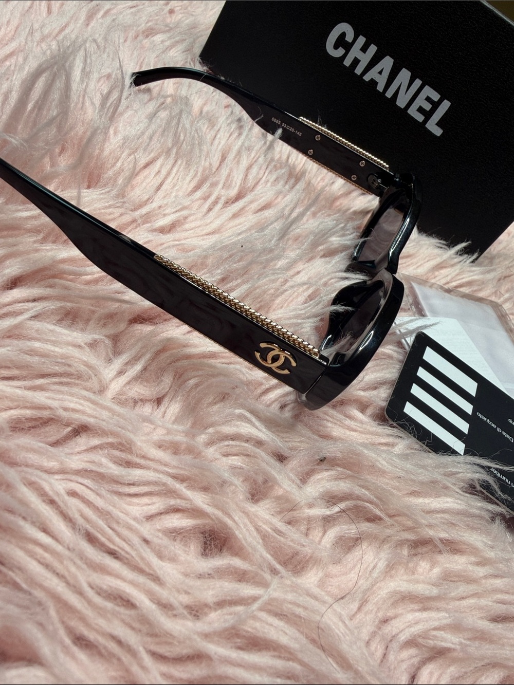 CHANEL Black Sunglasses with Gold CC and Chain Detail